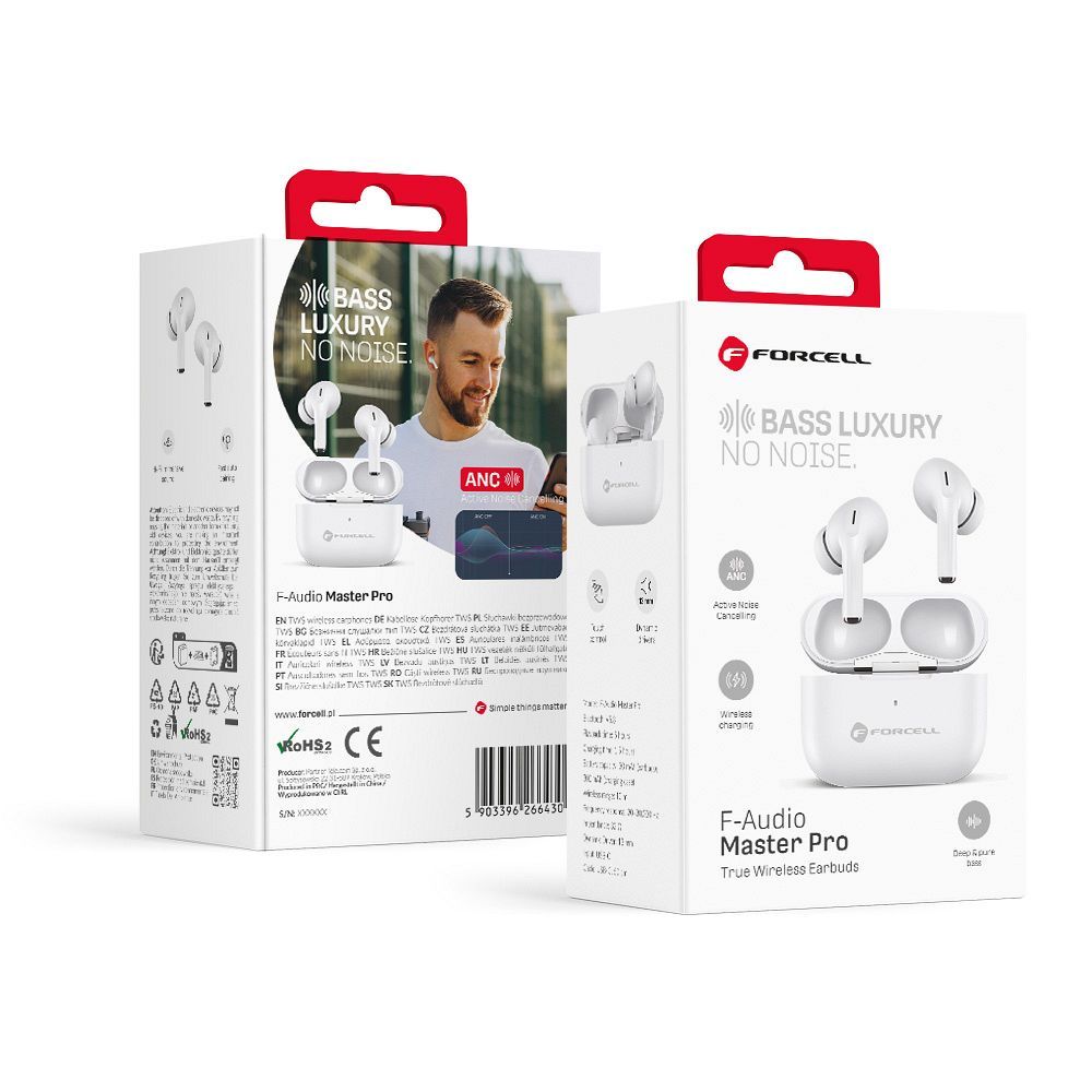 FORCELL F-AUDIO Master Pro bezvadu austiņas bluetooth TWS baltas