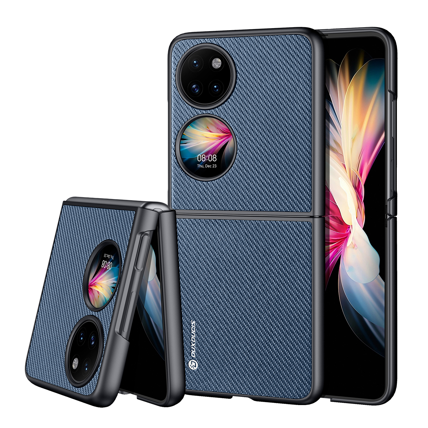 Dux Ducis Fino apvalks izgatavots no neilona materiāla Huawei P50 Pocket zils