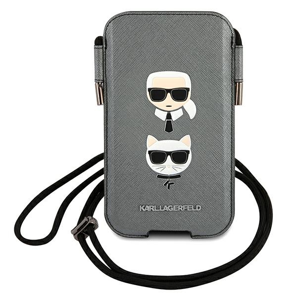 Karl Lagerfeld Saffiano Ikonik Karl&Choupette Head 6.7'' Soma - pelēka