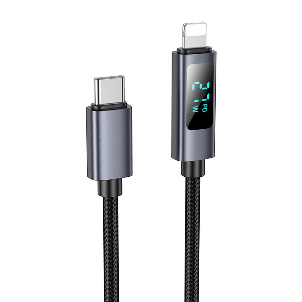 Kabelis USB C uz Lightning Hoco PD 27W ar ekrānu 1 m X112 melns