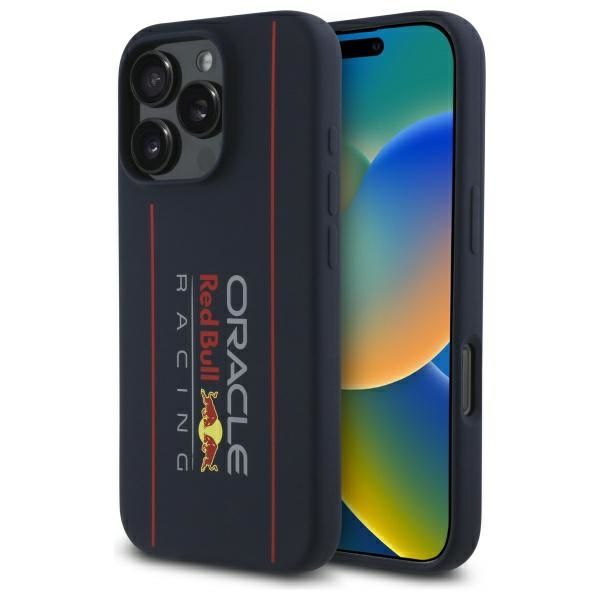 RED BULL viedtālruņa apvalks IPHONE 16 Pro saderīgs ar MagSafe RBHMP16L24SIOLRV (Silikona liels vertikāls logotips) tumši zila