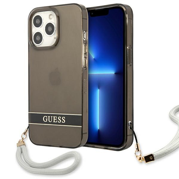 Guess GUHCP13LHTSGSK iPhone 13 Pro / 13 6.1" melns/melns cietais apvalks caurspīdīga siksna