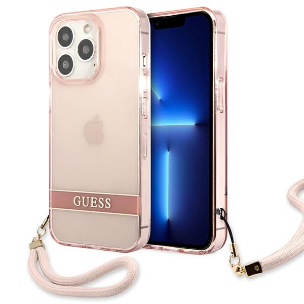 Guess caurspīdīga siksna apvalks iPhone 13 Pro / 13 6.1" - rozā