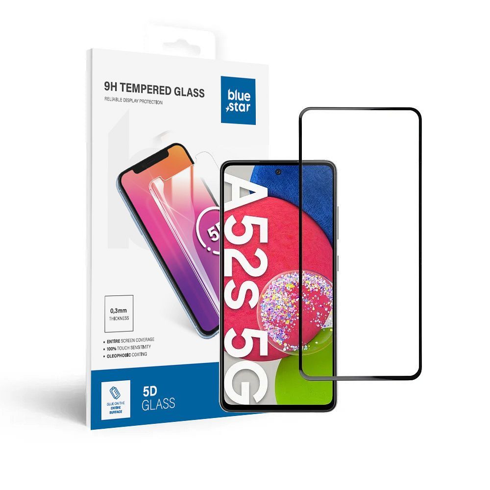 Aizsargstikls Blue Star - SAMSUNG A52/52s 5G/LTE pilna seja (pilna līme ar rāmi/mazs izmērs) - melns Aizsargstikls Blue Star