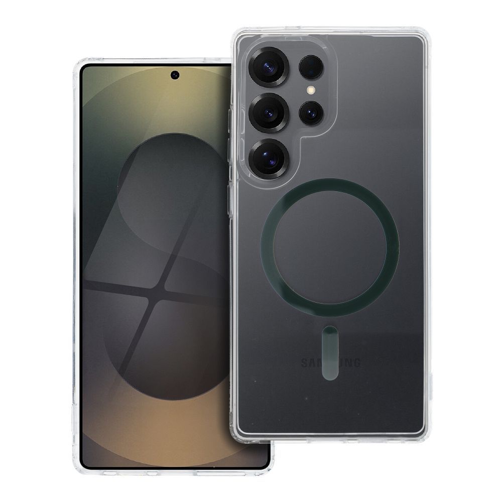 Drop Glue Krāsains Gredzens Magnētiskais Viedtālruņa apvalks saderīgs ar MagSafe SAMSUNG S25 ULTRA tumši zaļš