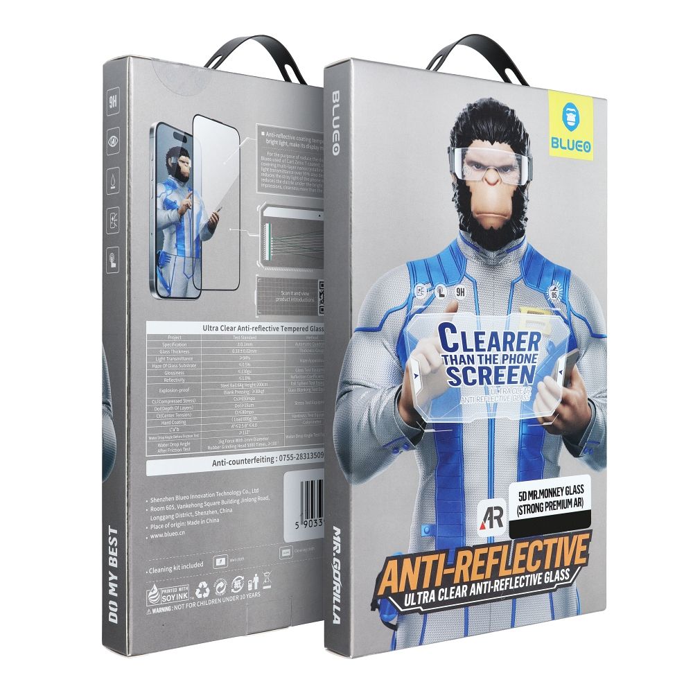 Aizsargstikls 5D Mr. Monkey stikls - Apple iPhone 17 Pro Max melns (Spēcīgs Premium AR)