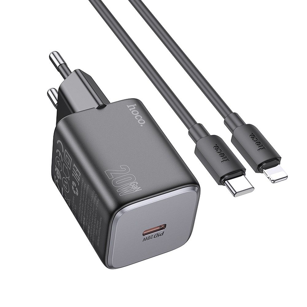 Lādētājs Hoco USB-C QC PD 20W + kabelis USB-C uz Lightning N40 melns