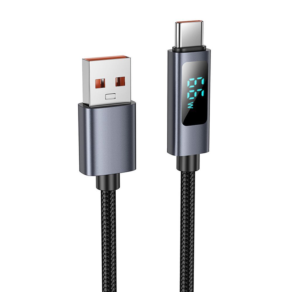 Kabelis USB A uz USB C Hoco 5A ar ekrānu 1 m X112 melns