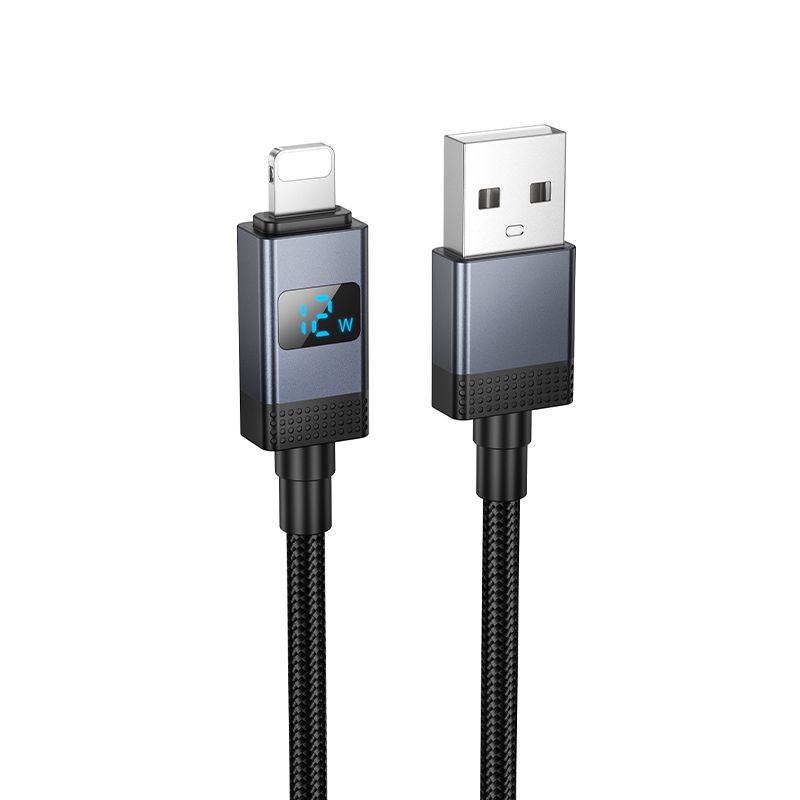 Kabelis USB A uz Lightning Hoco 2,4A ar ekrānu 1 m X118 melns