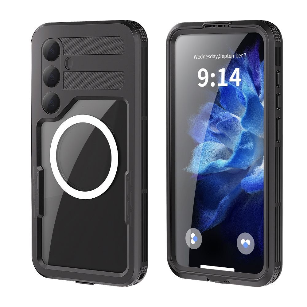 Ūdensizturīgs apvalks SHELLBOX MARS ar metāla gredzenu, paredzēts SAMSUNG S25 Plus, melns