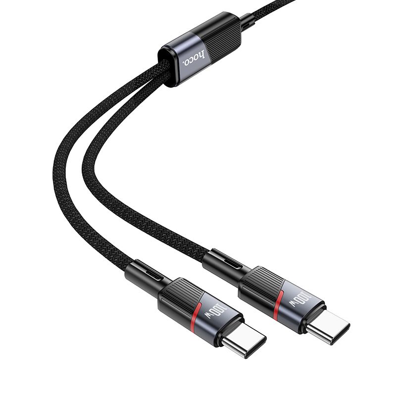 Kabelis 2in1 USB C uz USB C / USB C Hoco 5A 100W 1,2 m U139 melns