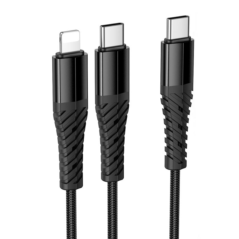 Kabelis 2in1 USB C uz USB C+Lightnig Hoco 1 m X123 melns