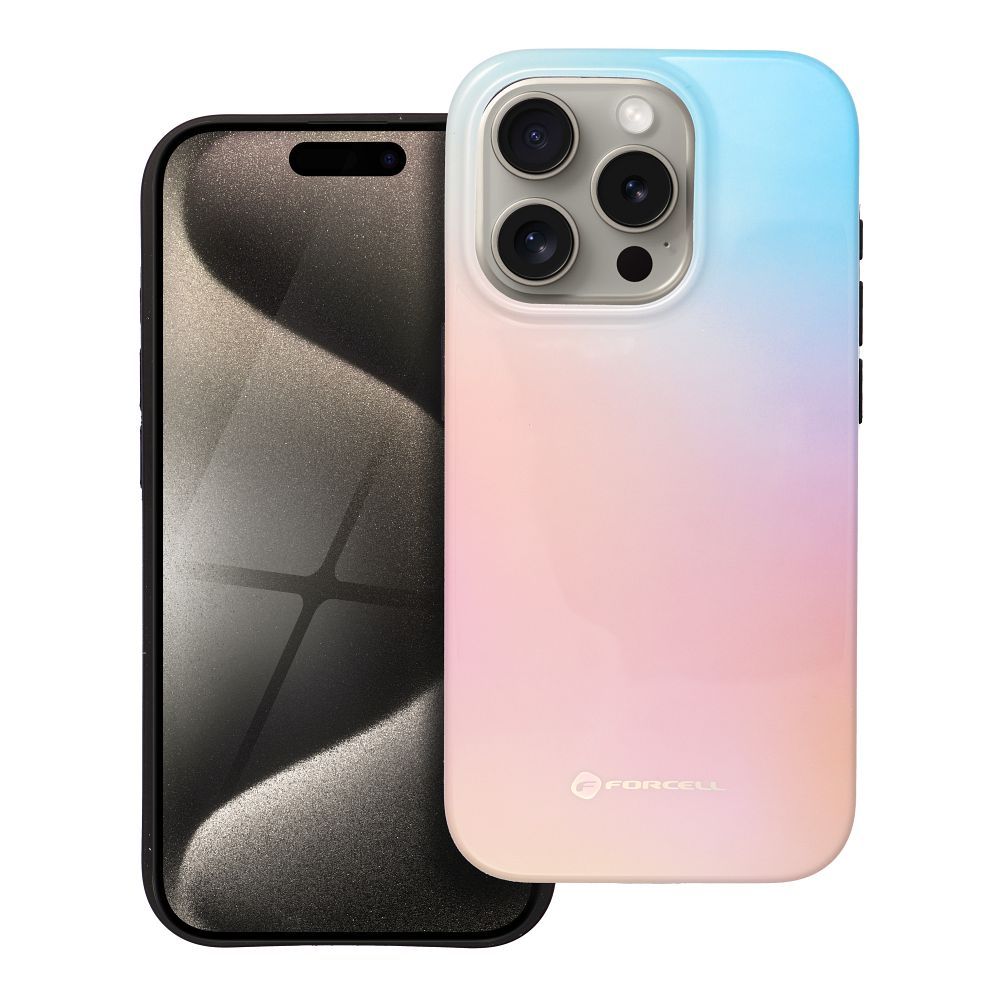 FORCELL F-PROTECT Mirage, militārā kritiena pārbaudītais viedtālruņa apvalks, MagSafe saderīgs IPHONE 15 PRO rozā-zila