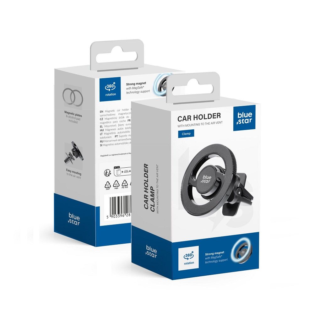 BLUE STAR magnētiskais automobiļa turētājs gaisa ventilācijai saderīgs ar MagSafe CLAMP melns