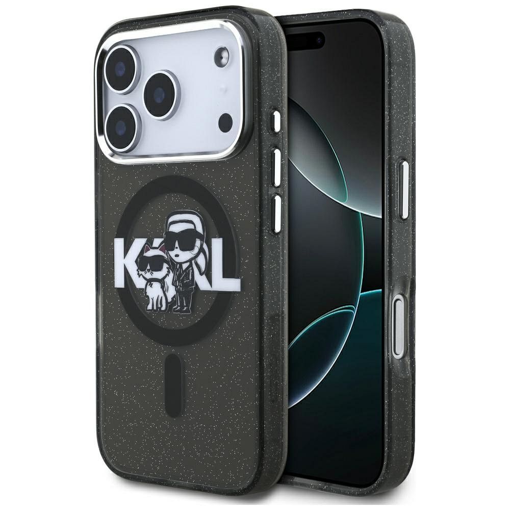 KARL LAGERFELD viedtālruņa apvalks IPHONE 17 Pro, ar magnētisko MagSafe, (KLHMP17LHGKCGKBK, IML Glitter k&C Sketch Logo) melns