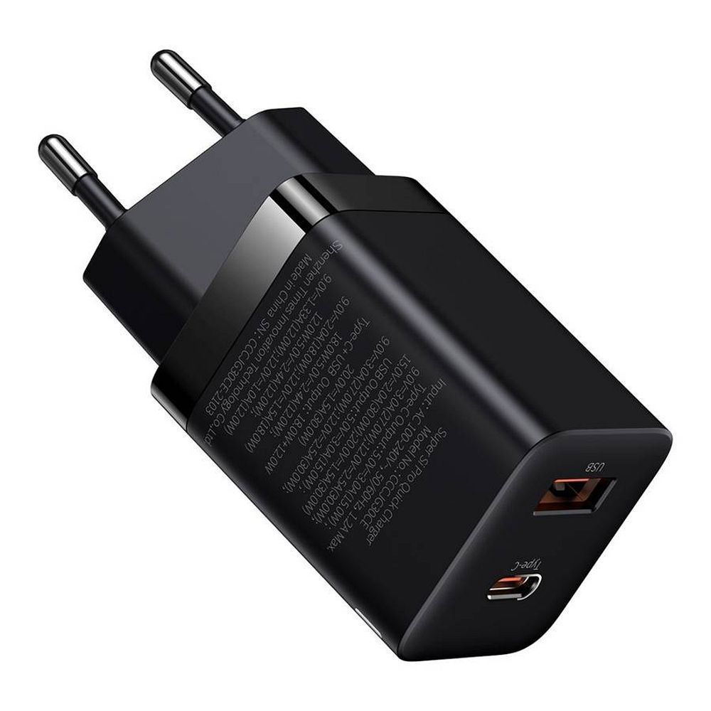 BASEUS lādētājs USB A + Type C PD QC3.0 30W CCSUPP-E02/CCCJG30UE melns