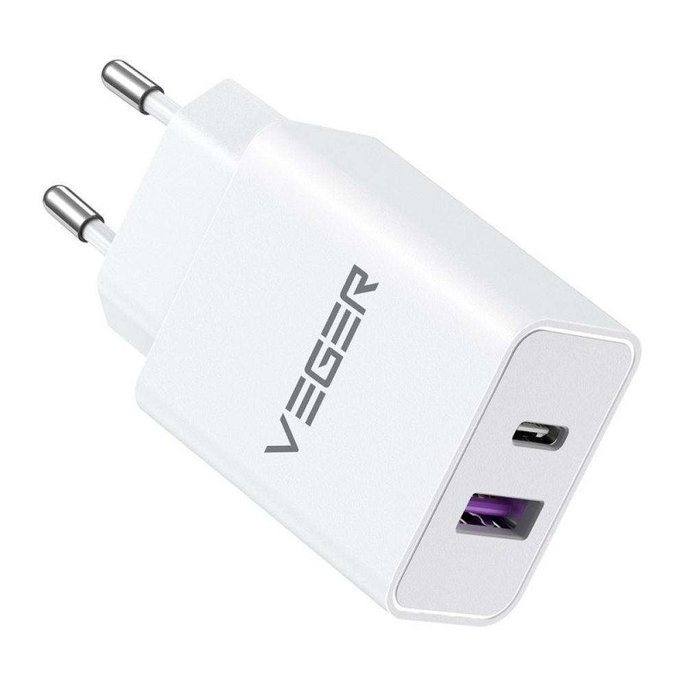 VEGER ceļojumu lādētājs USB A + USB C PD QC3.0 3.25A 65W TCE650 balts