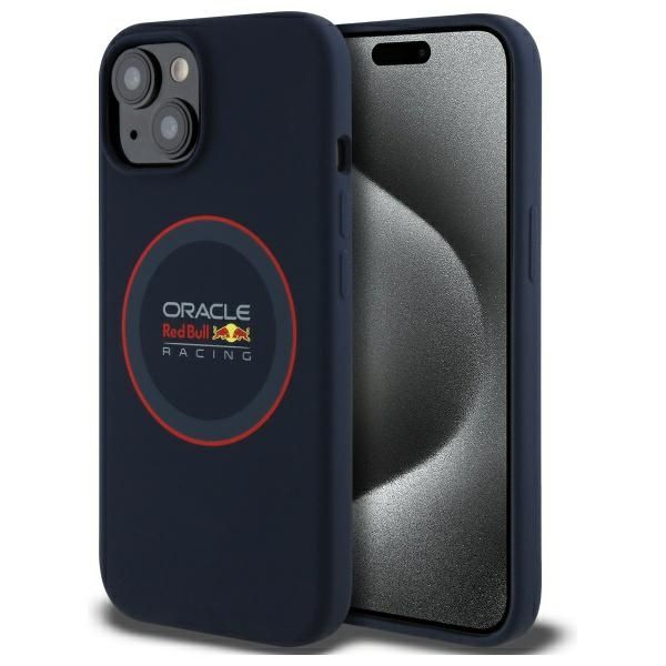 RED BULL viedtālruņa apvalks IPHONE 15 saderīgs ar MagSafe RBHMP15S24SIILVR (Silikoninis sarkanais gredzens) zils