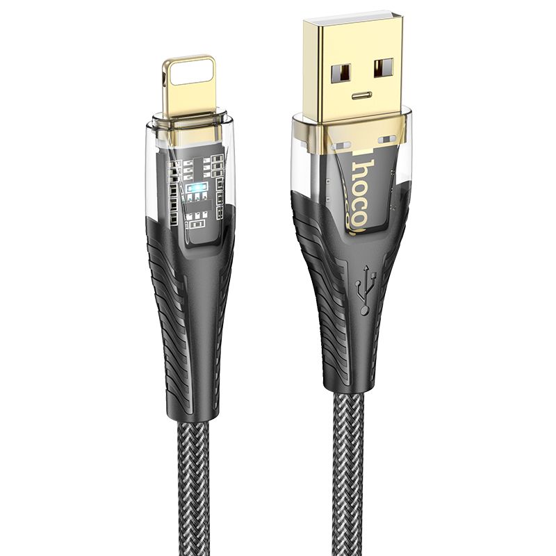 Kabelis USB A uz Lightning Hoco 2,4A 1,2 m U121 melns caurspīdīgs