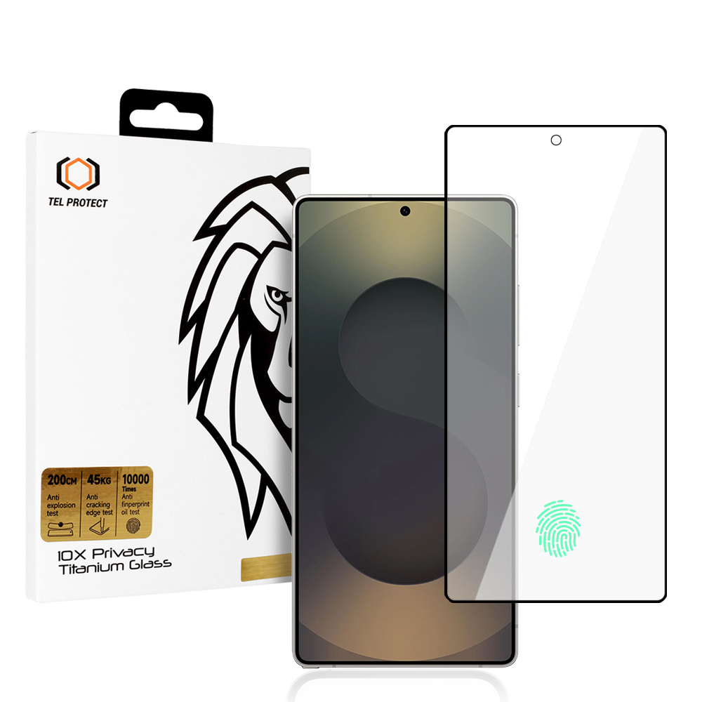 Aizsargstikls Tel Protect 10X Privacy Titanium priekš Samsung Galaxy S25 Ultra (ar pirksta nospieduma atbloķēšanu)