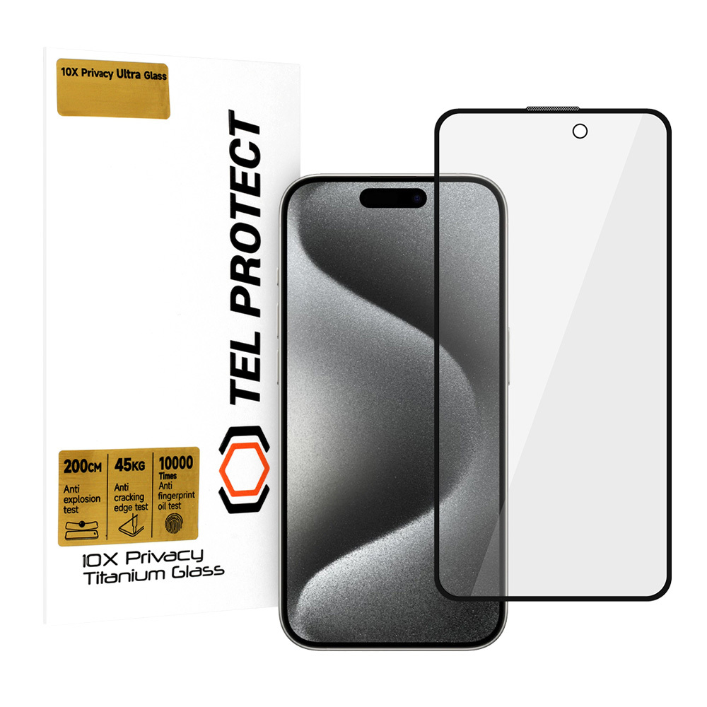Rūdītais aizsargstikls Tel Protect 10X Privacy Titanium Iphone 16 Pro/17 (aploksne)