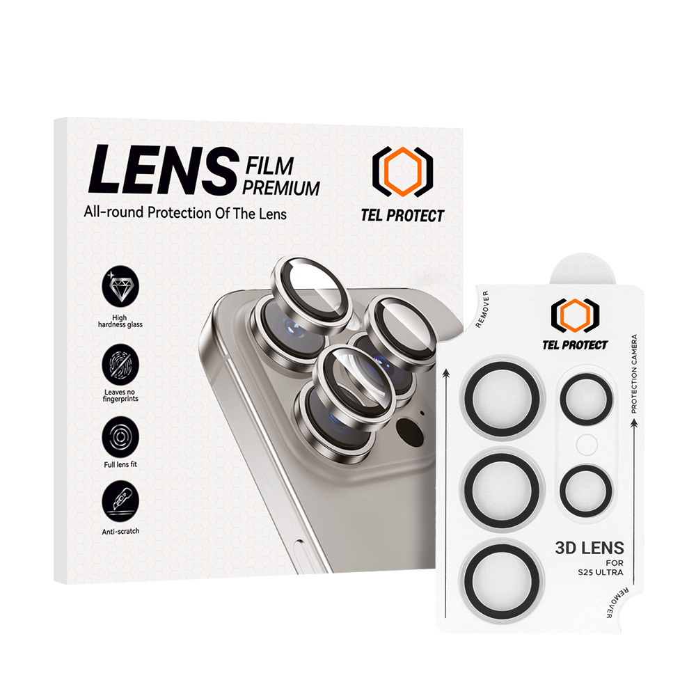 Grūdinātais stikls Tel Protect 3D objektīva aizsargstikls uz kameru Samsung Galaxy S25 Ultra caurspīdīgs (lēcas 5 gab.)