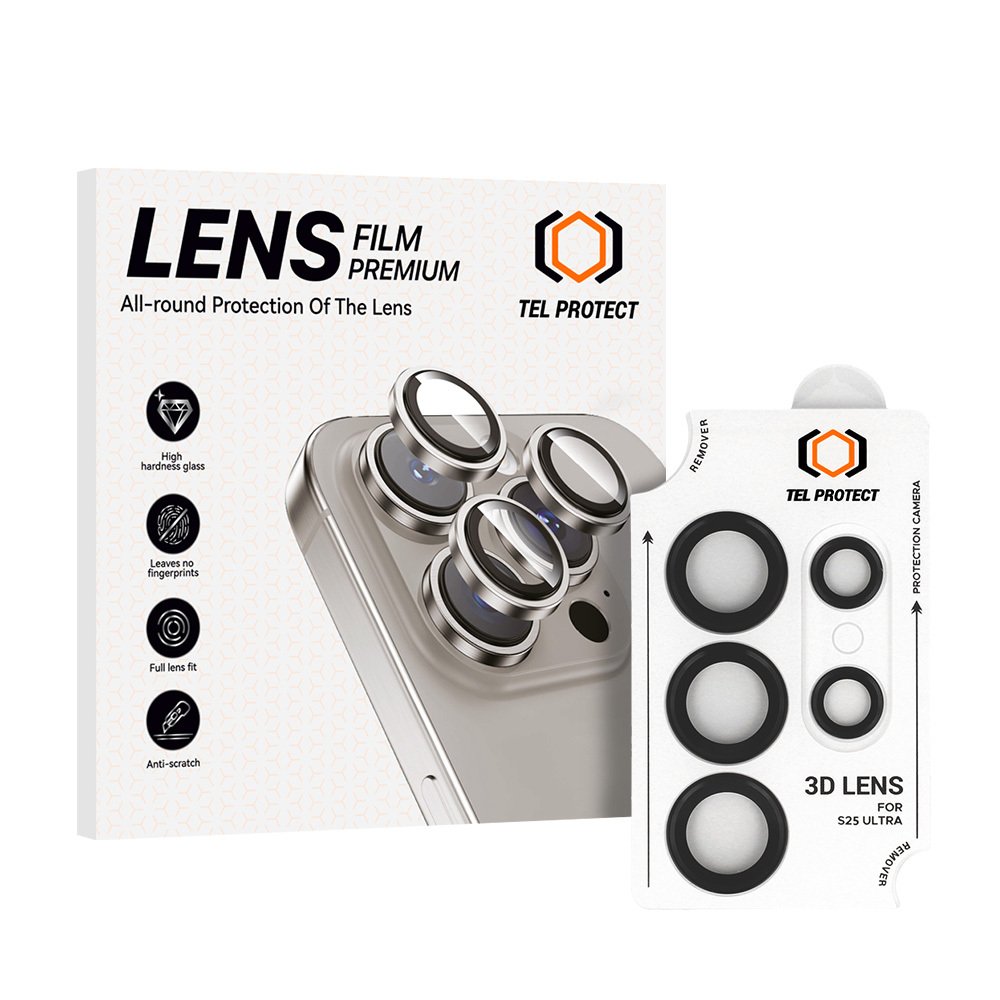 Grūdinātais stikls Tel Protect 3D objektīva aizsargstikls uz kameru Samsung Galaxy S25 Ultra melns (lēcas 5 gab.)