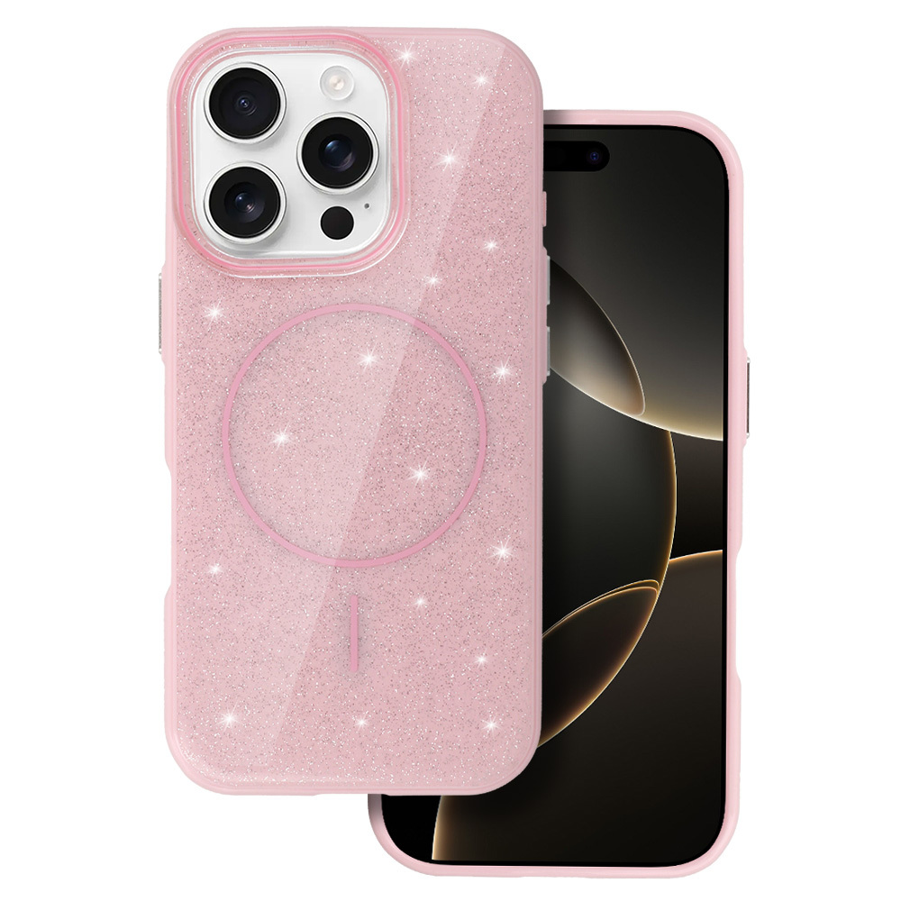 Magnētisks plānais spīdīgais viedtālruņa apvalks Iphone 16e (m) - gaiši rozā