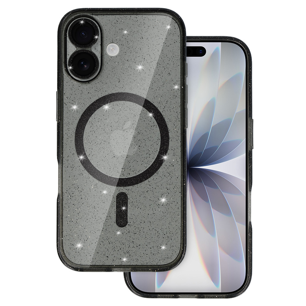 Mirdzošs magnētiskais viedtālruņa apvalks Iphone 17, melns, caurspīdīgs