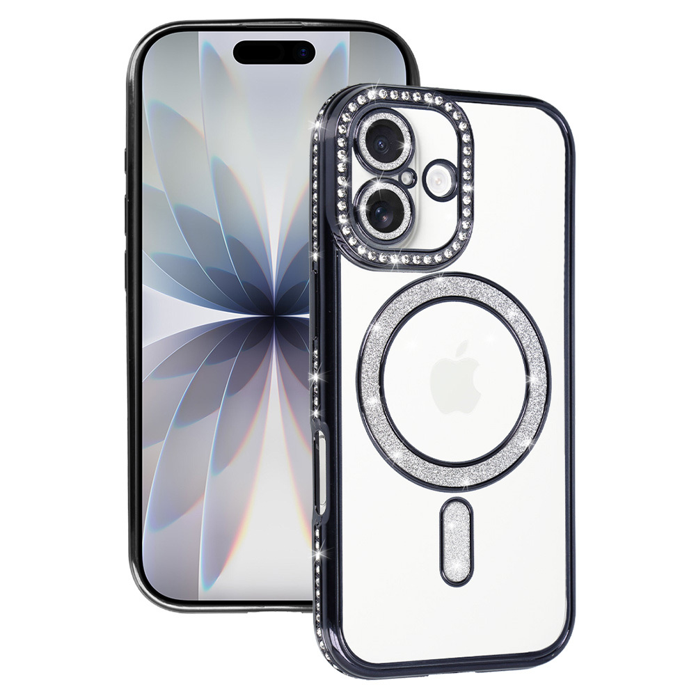 Viedtālruņa apvalks Bling Magnētiskais Iphone 17 melns