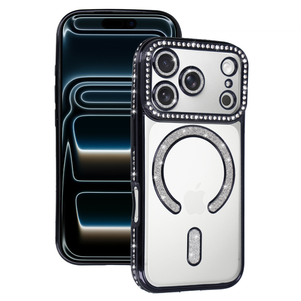 Bling Magsafe melns viedtālruņa apvalks iPhone 17 Pro