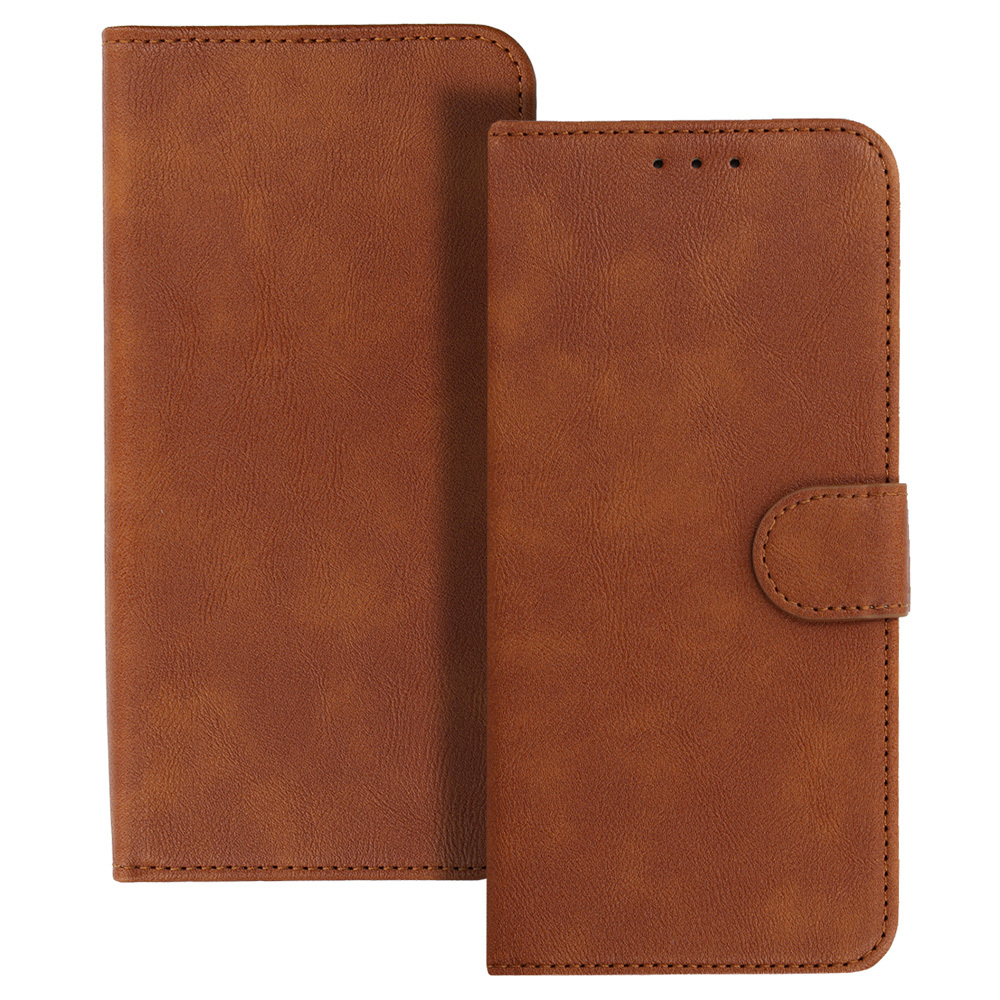COMMON universāls grāmatas tipa viedtālruņa apvalks (IZMĒRS S) Iphone 12/13/Samsung S6/A5 2016/Xcover 4/S22/Huawei P8 2017, brūns