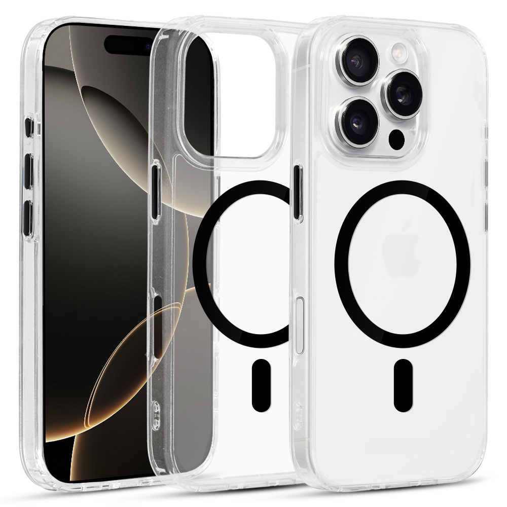 Spīdīgs MagSafe skaidrs viedtālruņa apvalks iPhone 16 Pro Max melns