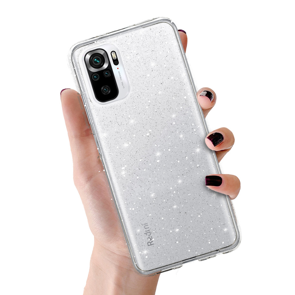 Crystal Glitter viedtālruņa apvalks Xiaomi Redmi Note 10/Note 10S/Poco M5S sudraba