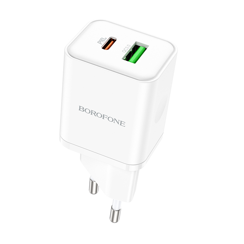 Borofone Sienas lādētājs BN7 - USB + Type C - QC 3.0 PD 20W balts