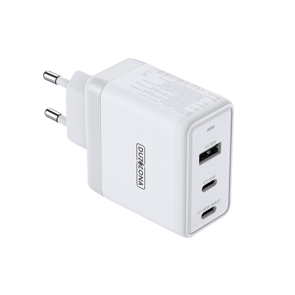 Dux Ducis Duzzona sienas lādētājs T1 GaN - USB + 2x USB-C - PD 65W balts