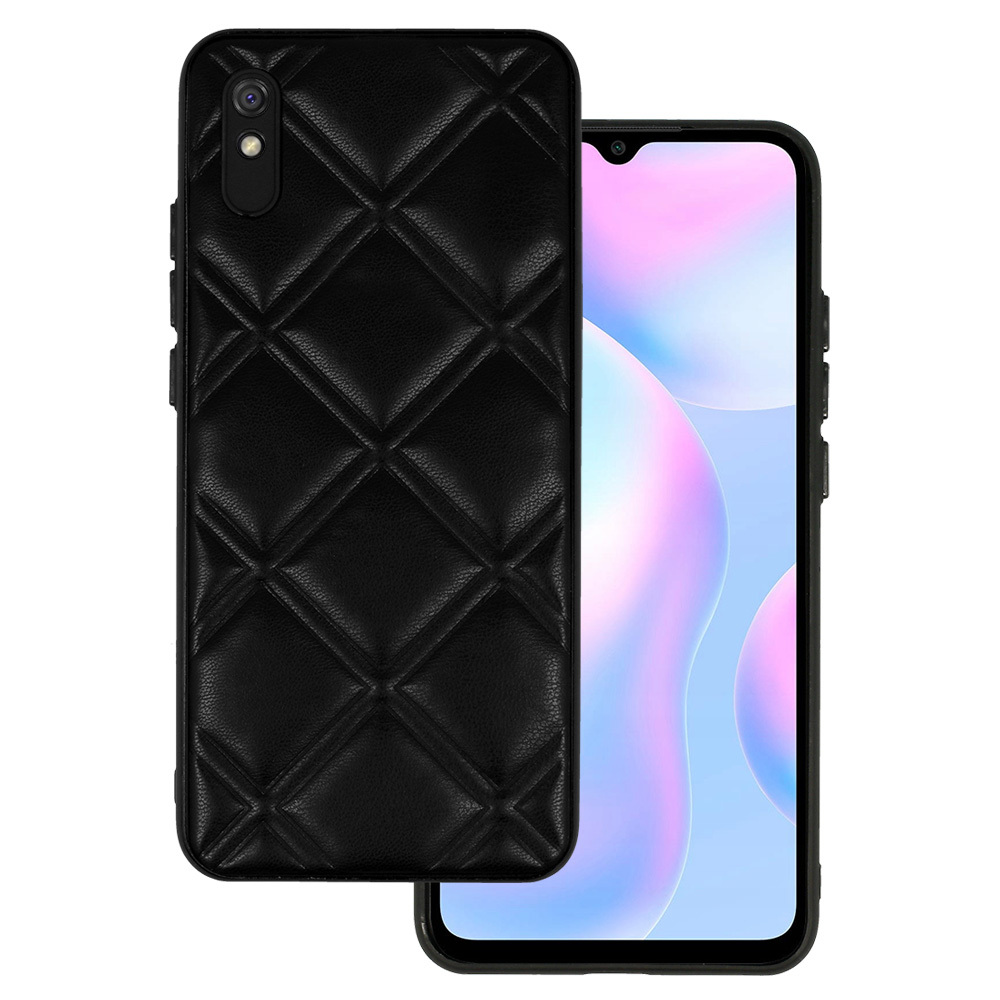 Ādas 3D viedtālruņa apvalks Xiaomi Redmi 9A dizains 3 melns