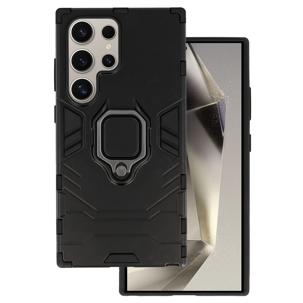 Gredzena bruņu viedtālruņa apvalks Samsung Galaxy S24 Ultra melns