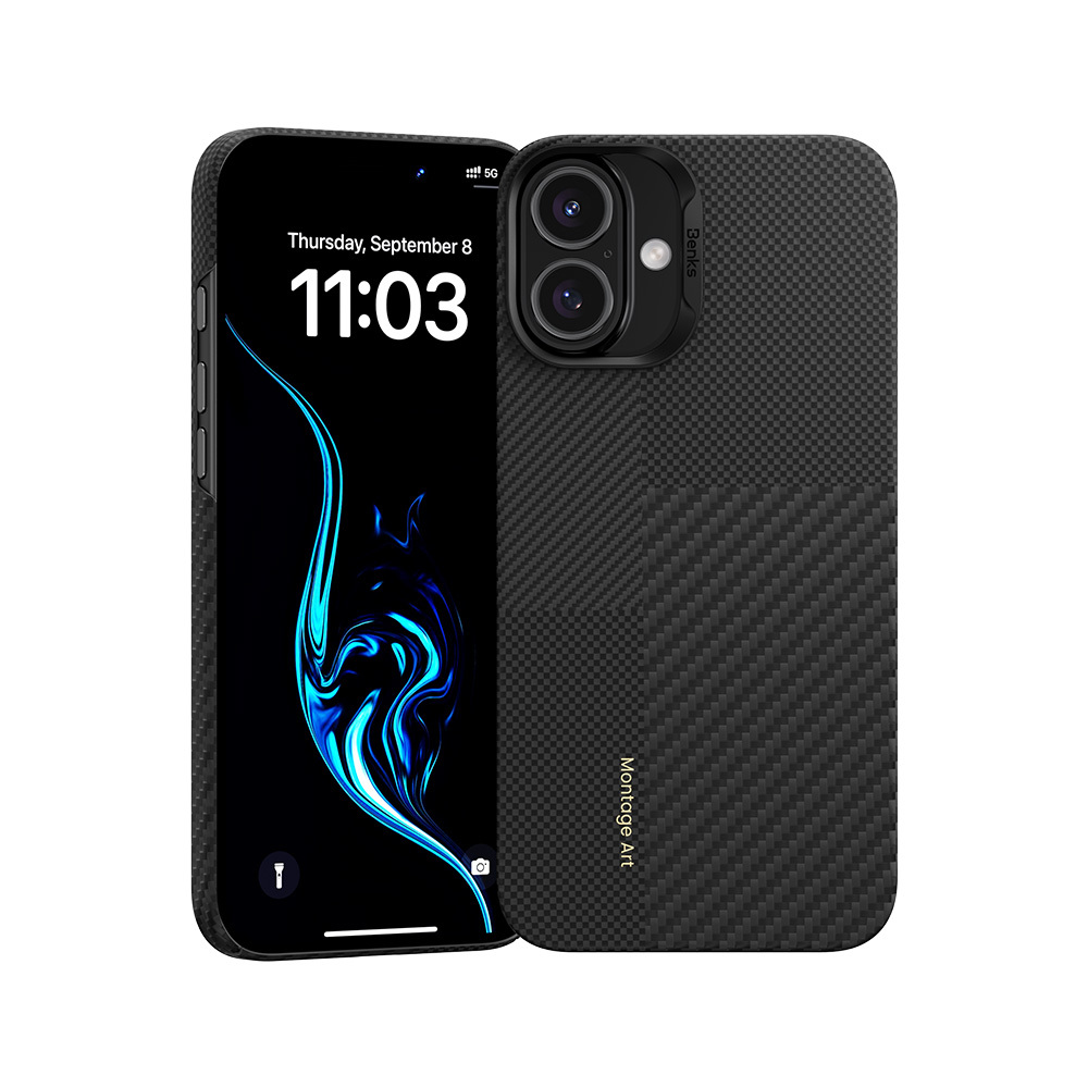 Benks Montage Magnētiskais Armor Air Kevlar viedtālruņa apvalks iPhone 16 - PC rāmis 600D+1500D (M063) - melns (m)