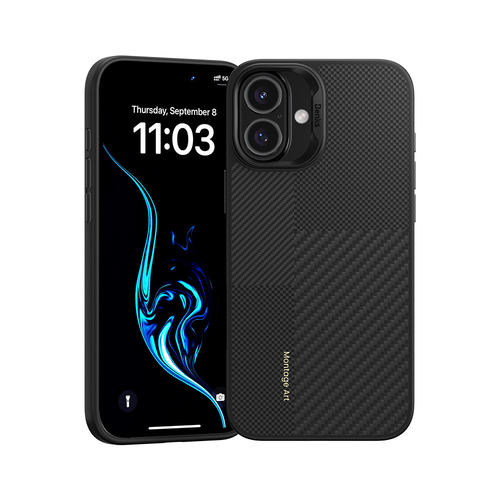 Benks Montage magnētiskais Armor Pro Kevlar viedtālruņa apvalks ar metāla rāmi 600D+1500D Iphone 16 Plus melns