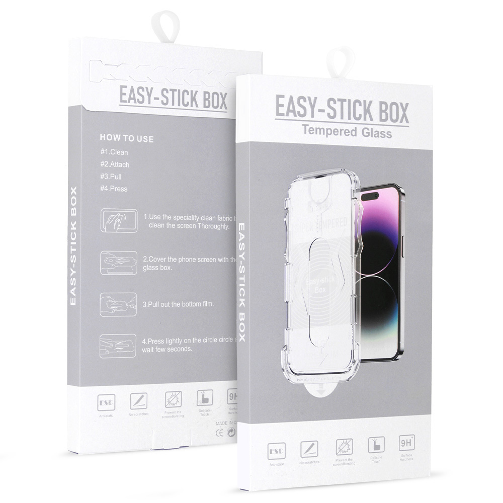 Aizsargstikls pilno līmes Easy-Stick Box paredzēts IPHONE 16 PRO melns