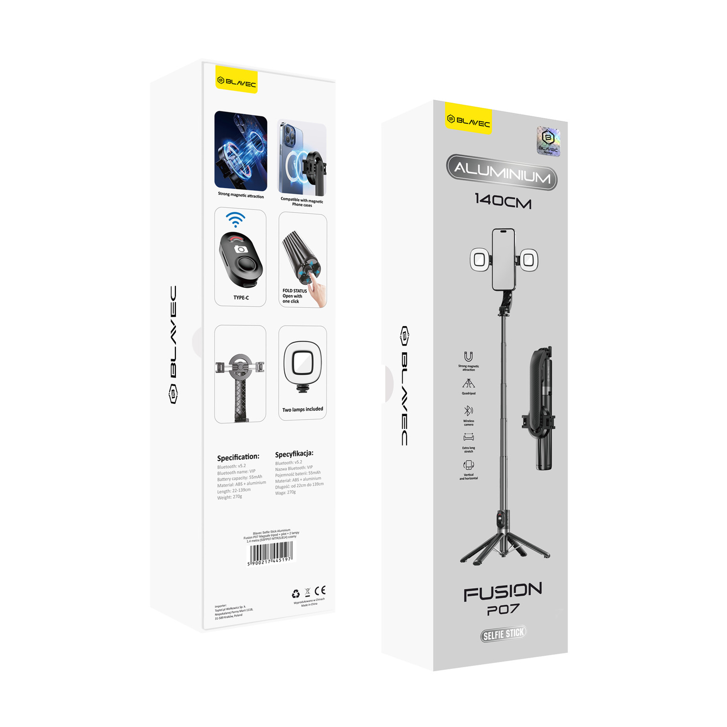 Blavec pašbilžu statīvs Aluminium Fusion P-07 Magsafe trijkājis + tālvadības pults + 2 lampas 1,4 metri (SSFP07-MTR2LB14) melns