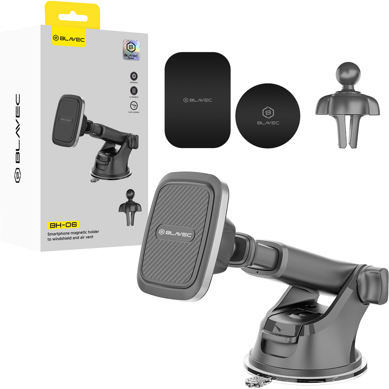 Blavec Automašīnas turētājs BH-06 magnētiskais pie vējstikla un ventilācijas (BH06-MAVWSB) melns