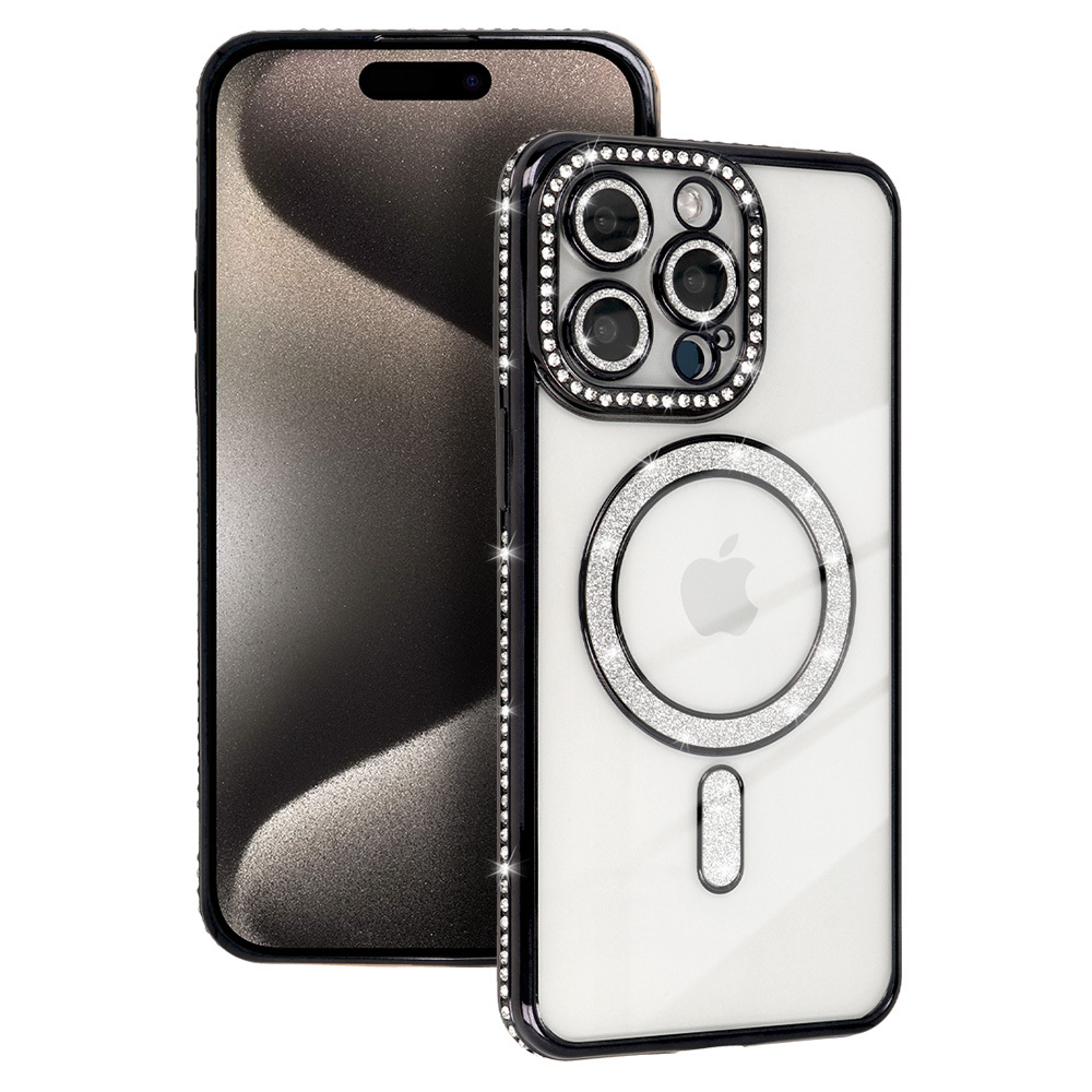 Bling magnētiskais viedtālruņa apvalks Iphone 15 melns