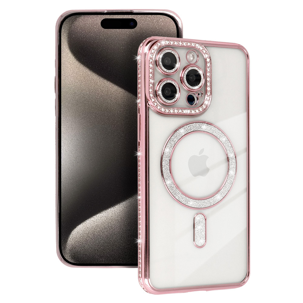 Bling magnētiskais viedtālruņa apvalks Iphone 15 rozā