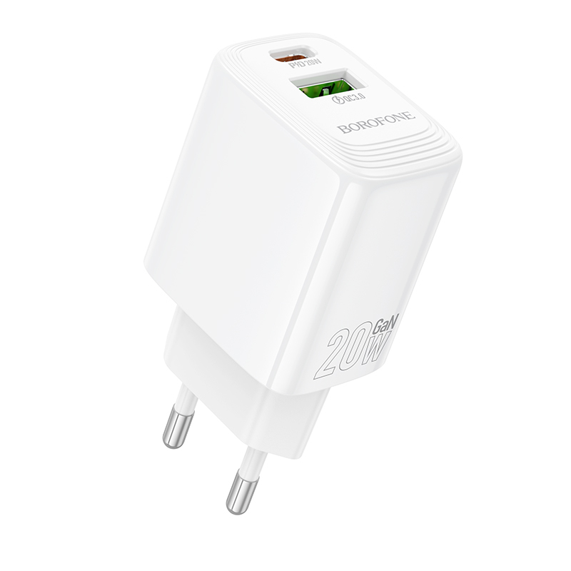 Borofone Lādētājs BN27 USB + Type C - QC 3.0 PD 20W balts