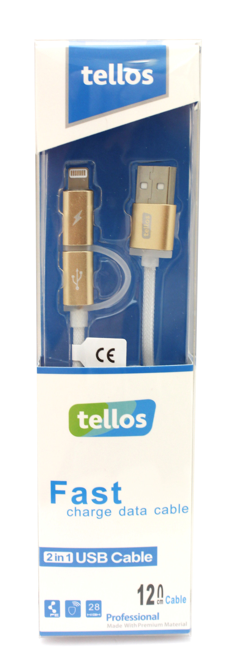 USB kabelis Tellos TPE 2in1 microUSB-Lightning zelta, 1,2 m