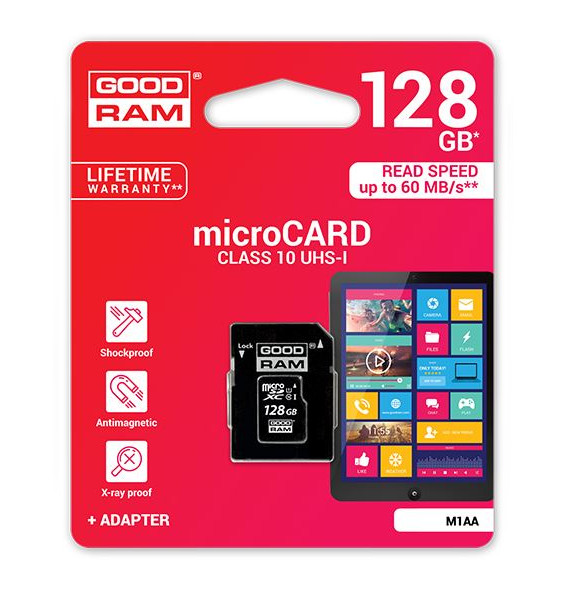 Atmiņas karte Goodram microSD 128Gb (10. klase) + SD adapteris
