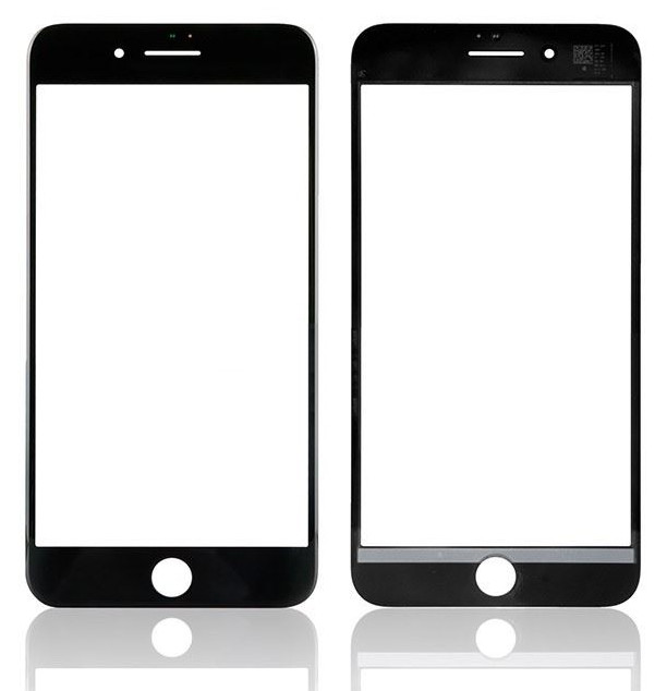 LCD ekrāna stikls Apple iPhone 8 Plus ar rāmi un OCA melns V2 ORG