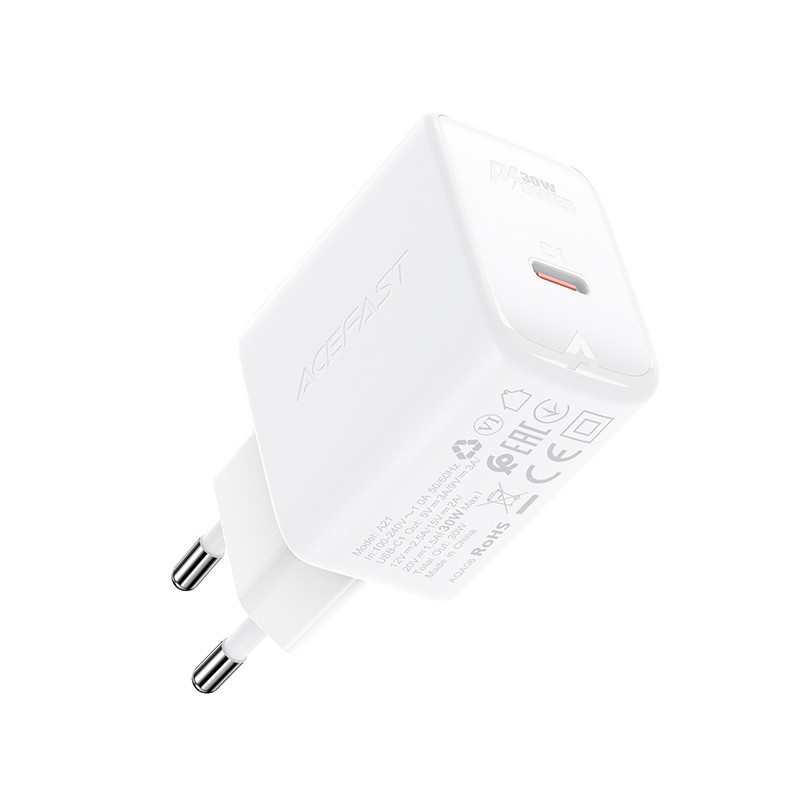 Acefast GaN USB Type-C 30W lādētājs, PD, QC 3.0, AFC, FCP, balts (A21 white)